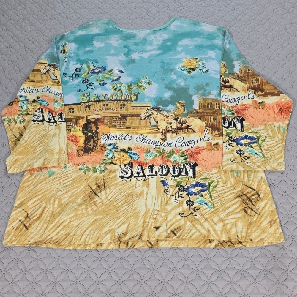 Vintage Take Two Clothing Co Womens 2X Cowgirl Western Saloon Graphic 3/4 Sleeve
